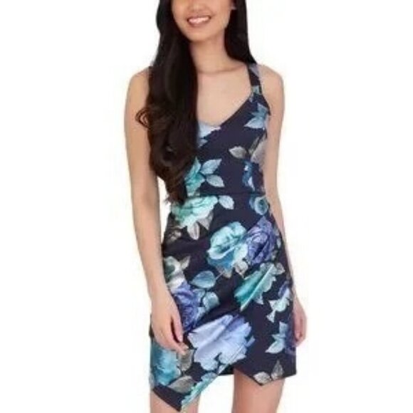 NWT BCX Dress blue floral foiled dress party prom y2k 90s retro mini coquette - Picture 1 of 9